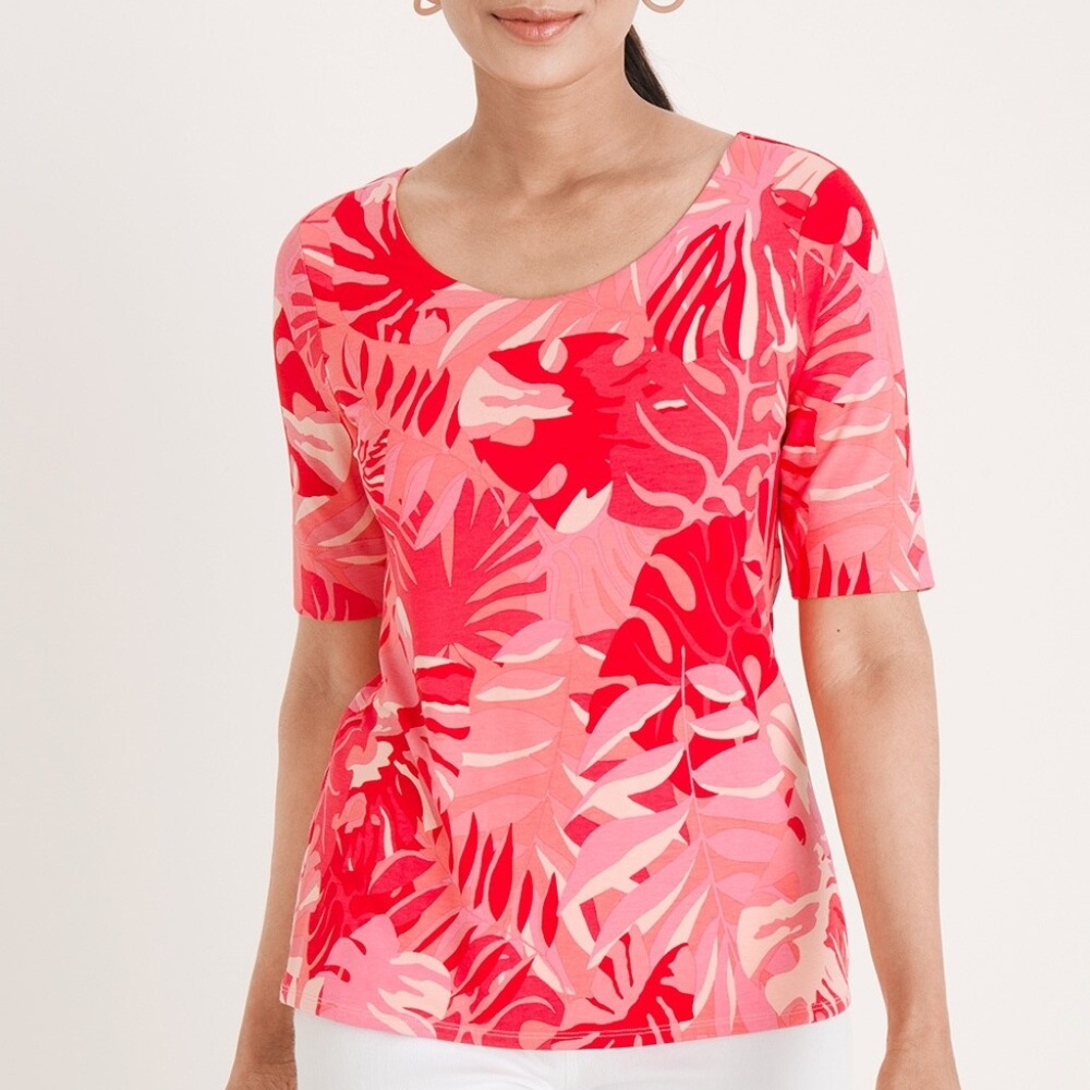 Chico's - "Touch of Cool" Ballet-Neck Tee - Size XL Resort Cruise Tropic…